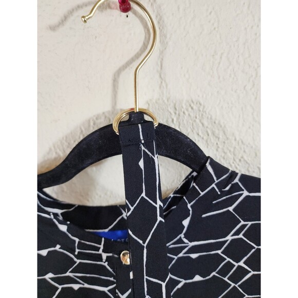 Apt 9 Womens M Black White Geometric Long Sleeve Button Up Belted Dress - Picture 4 of 10